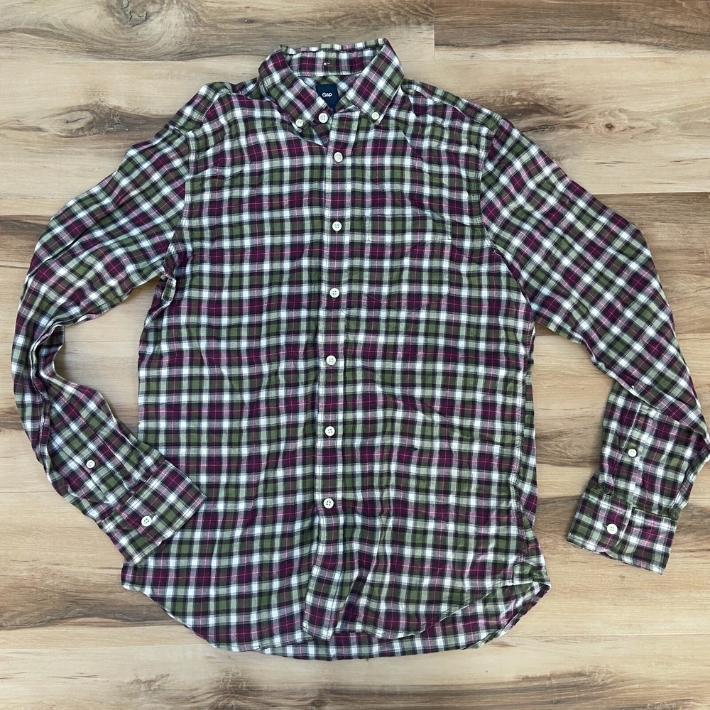 Gap Plaid Button Down Shirt Size S Cotton Casual Long Sleeve Purple Green